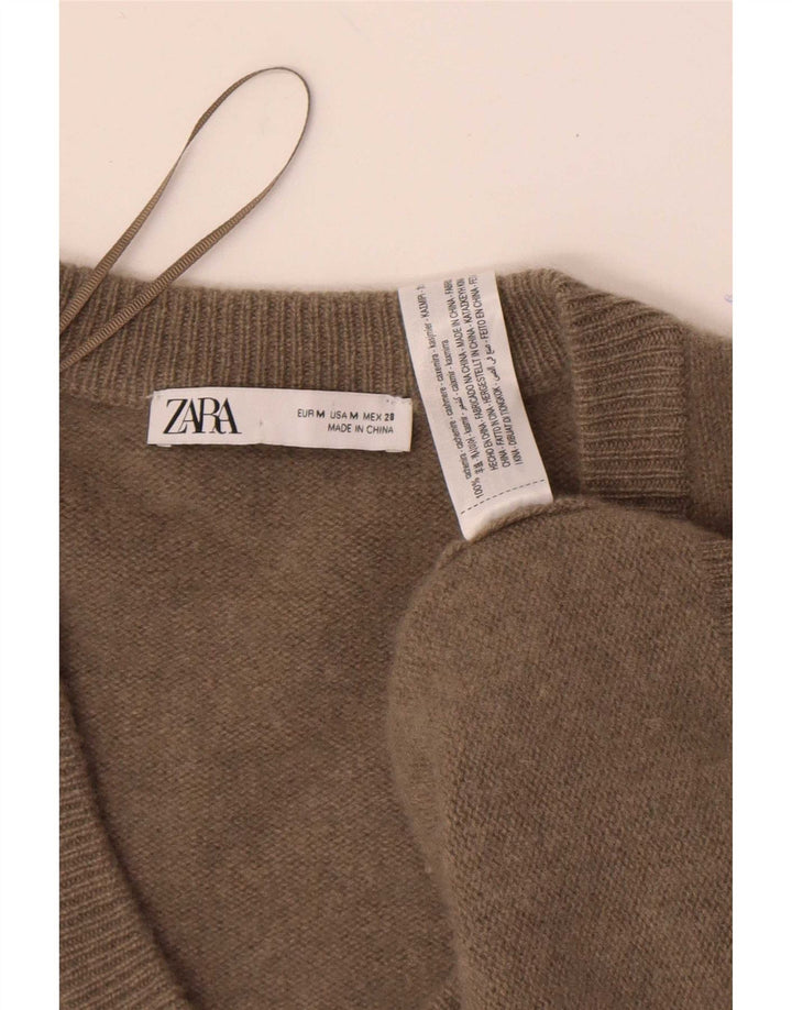 Maglione oversize con scollo a V da donna Zara UK 14 Cachemire medio kaki