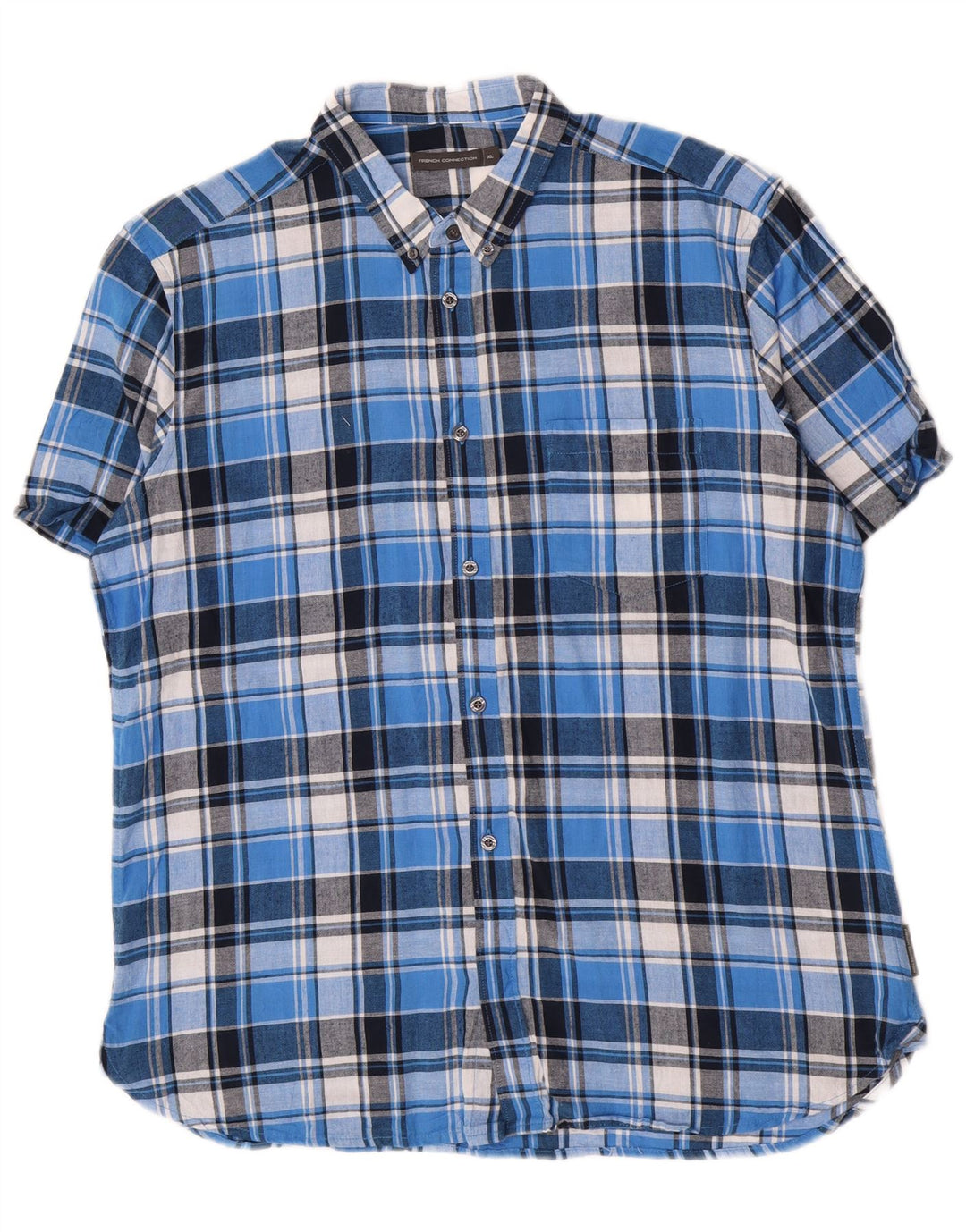 Camicia a maniche corte da uomo French Connection XL in cotone a quadri blu