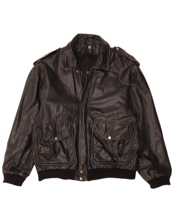 Giacca in pelle militare vintage da uomo IT 50 grande in pelle nera