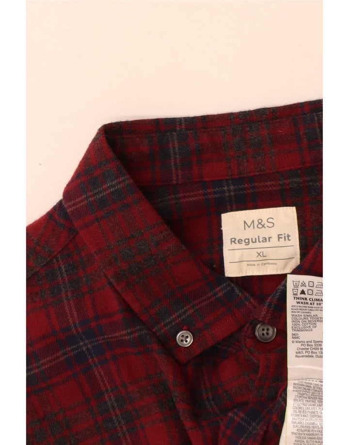 Camicia da uomo in flanella vestibilità regolare Marks & Spencer XL in cotone a quadri rossi