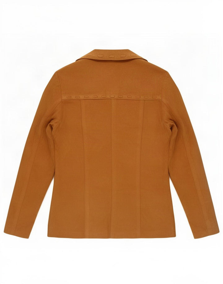 Giacca blazer vintage da donna in pelle scamosciata a 4 bottoni IT 44 in pelle beige media