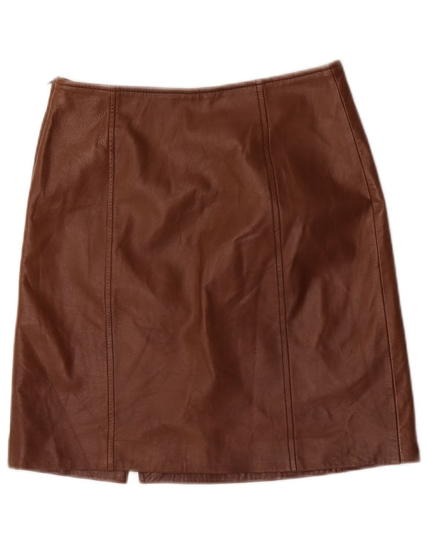 Gonna in pelle vintage da donna UK 6 XS W26 Marrone