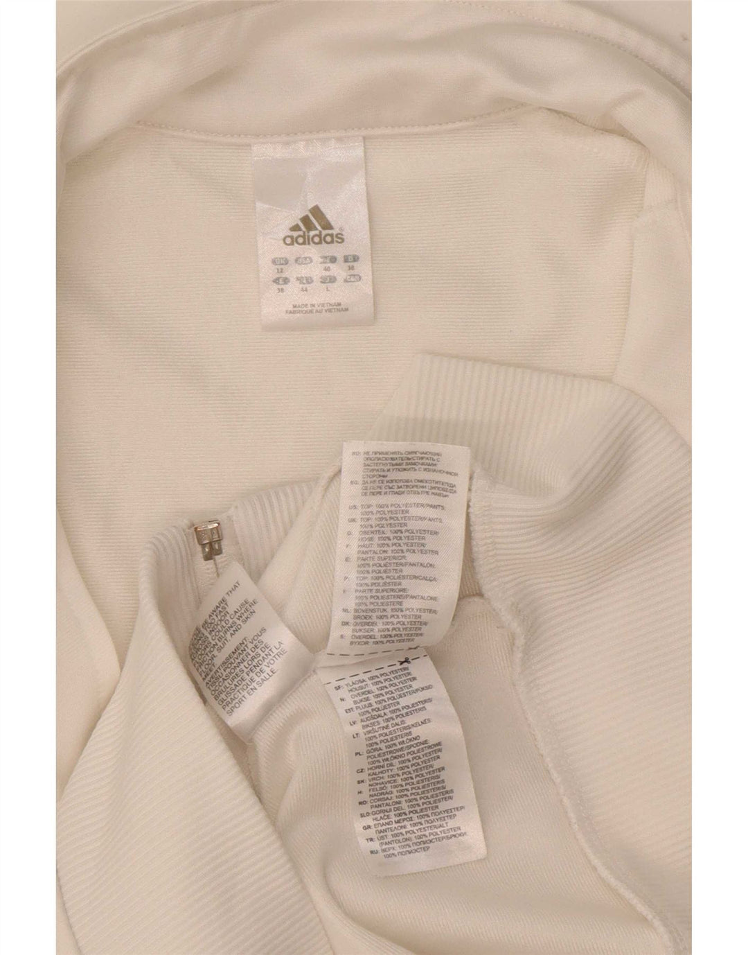 Giacca da tuta da donna Adidas UK 12 poliestere bianco medio