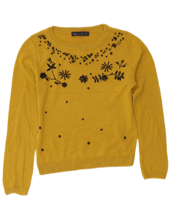Marks & Spencer maglione corto con scollo a barca da donna UK 8 piccolo giallo