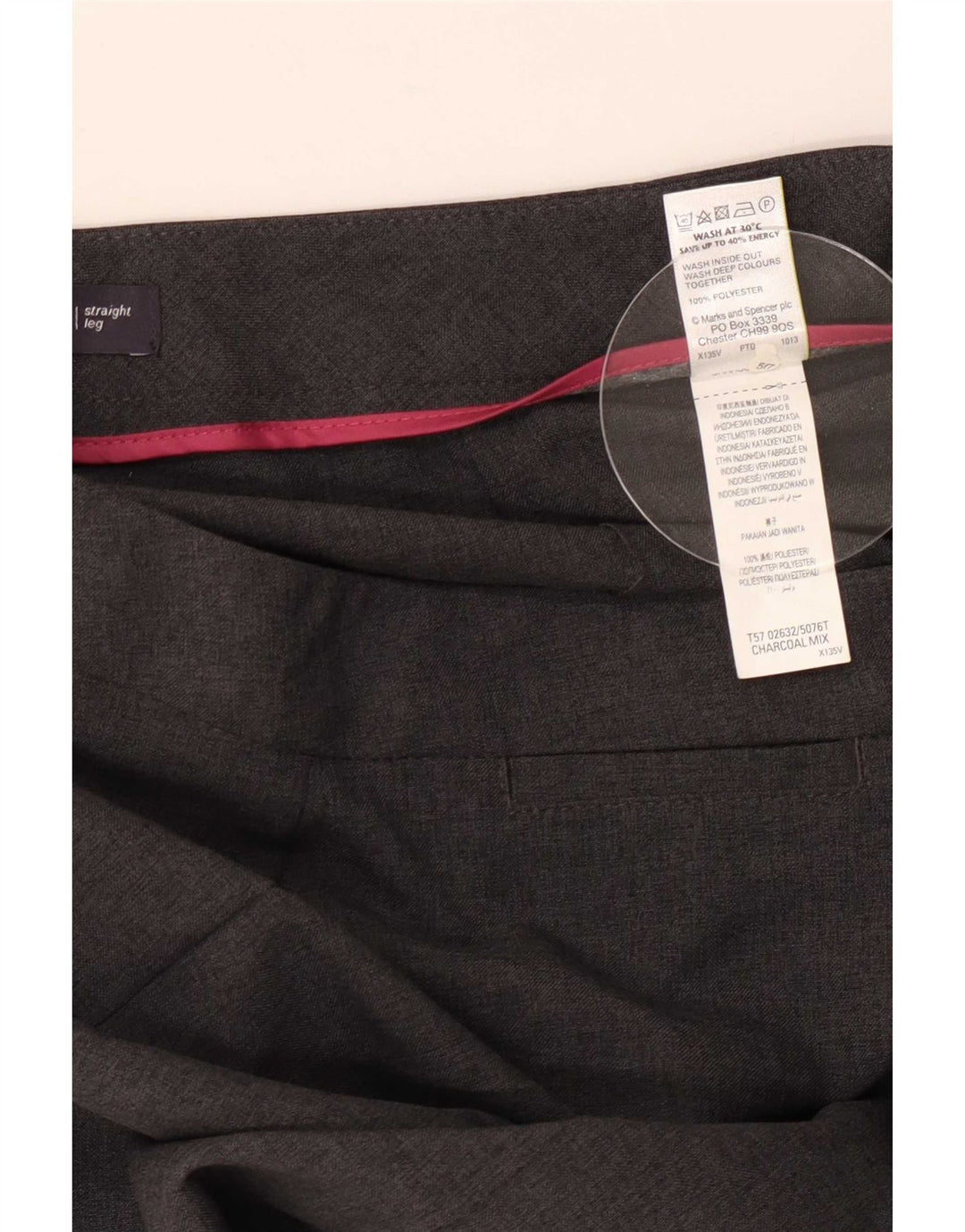 Pantaloni casual dritti da donna Marks & Spencer UK 12 Medium W30 L33 Grigio