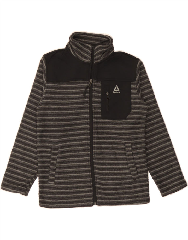REEBOK Boys Tracksuit Top Jacket 11-12 Years Small Grey Striped Polyester Vintage Reebok and Second-Hand Reebok from Messina Hembry 