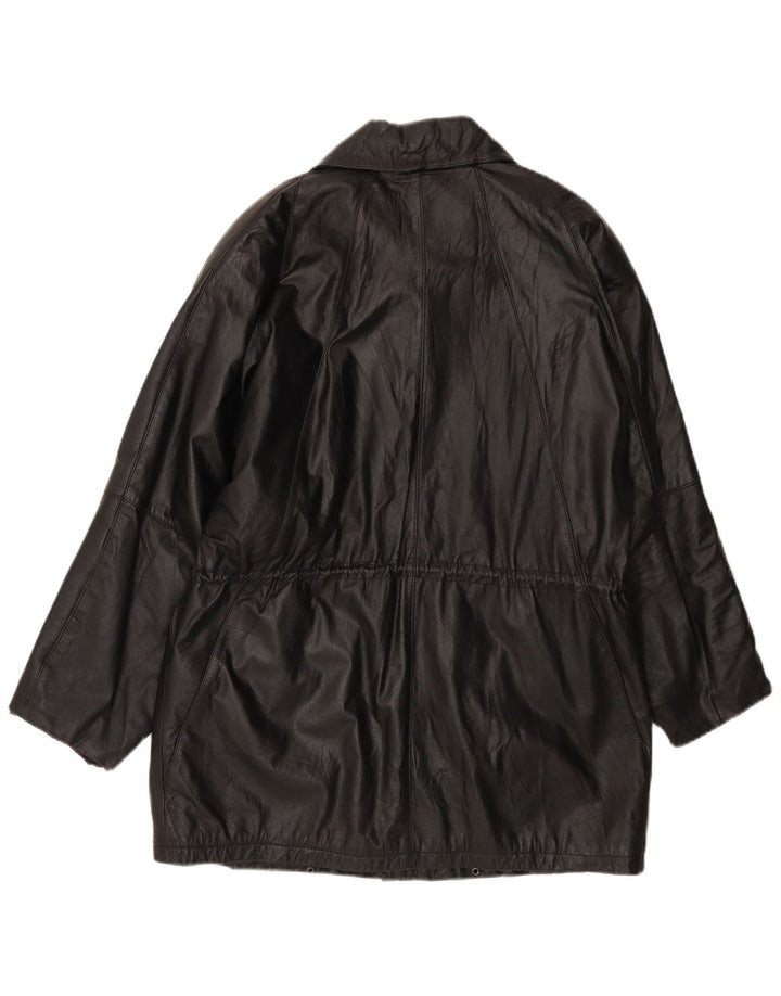 Cappotto in pelle vintage da donna vestibilità ampia EU 40 in pelle nera media