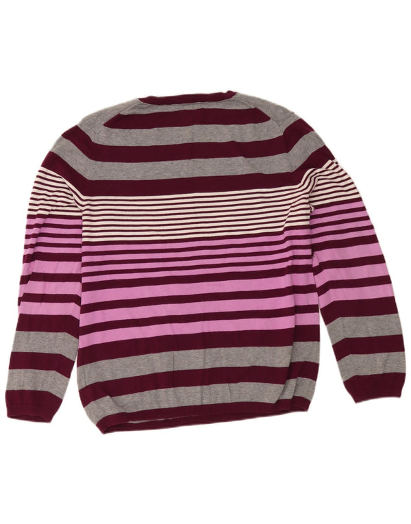 Maglione maglione con scollo a V da donna Tommy Hilfiger UK 18 XL cotone a righe grigie