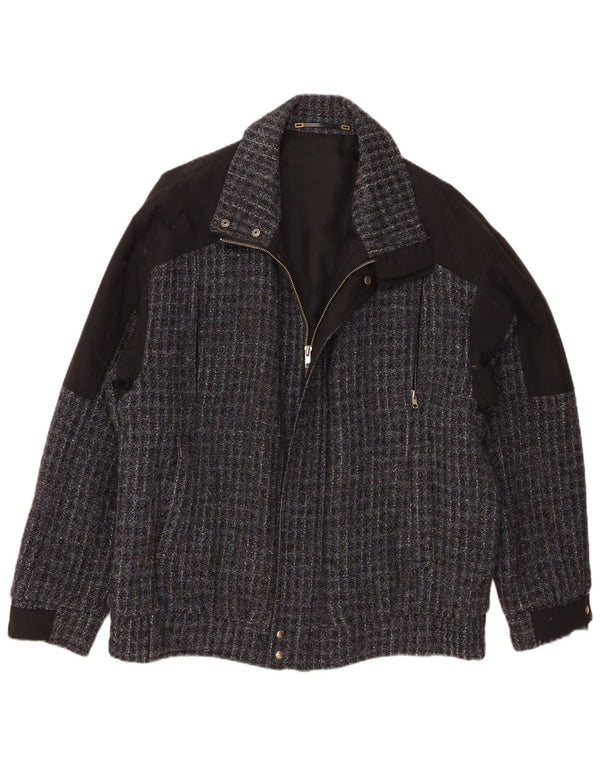 Giubbotto bomber vintage da uomo IT 54 2XL lana a quadri grigia