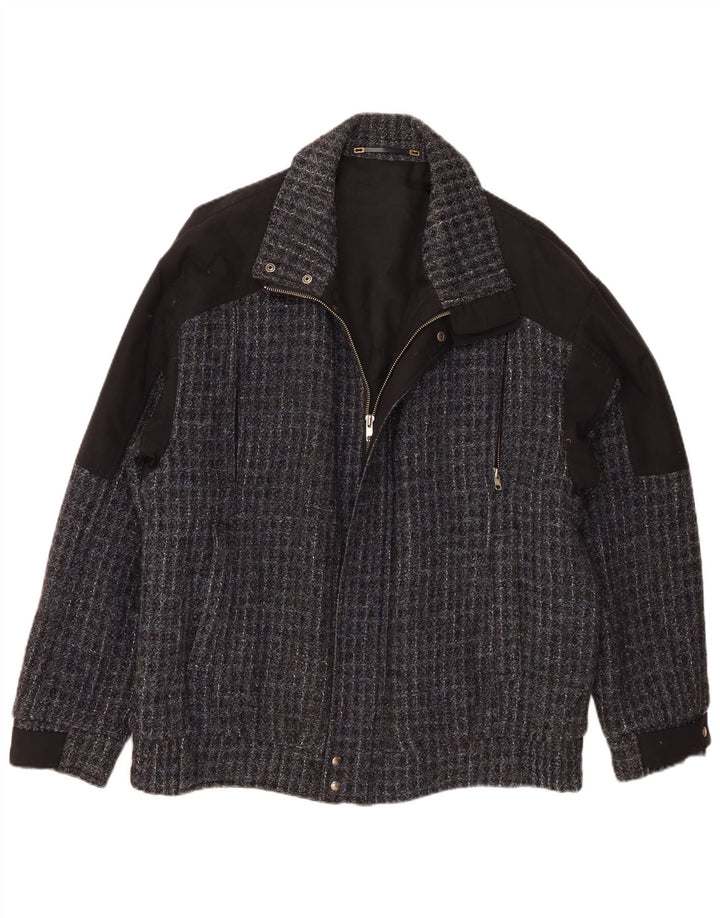 Giubbotto bomber vintage da uomo IT 54 2XL lana a quadri grigia