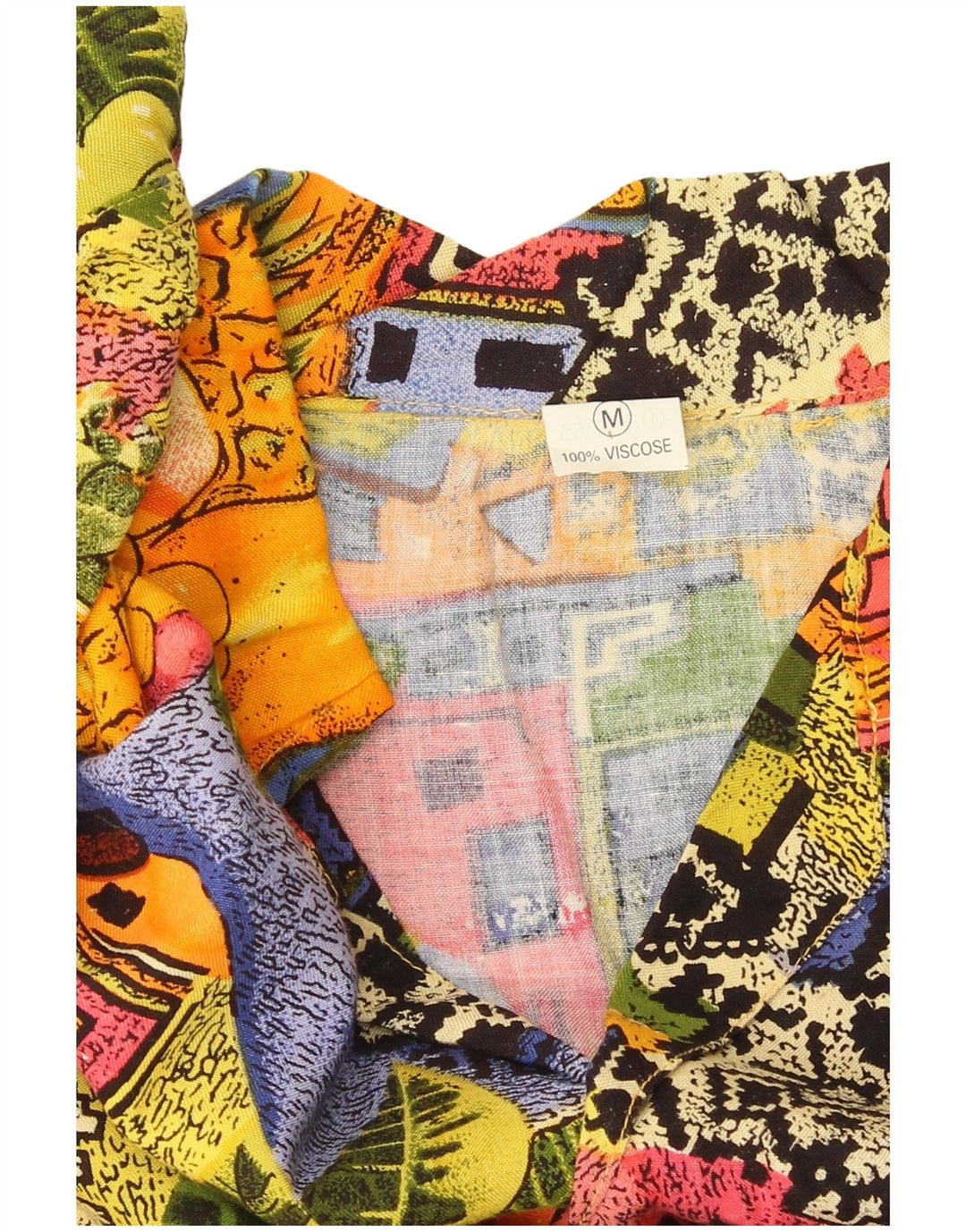 Camicia vintage da uomo a maniche corte con motivo floreale tropicale medio multicolore