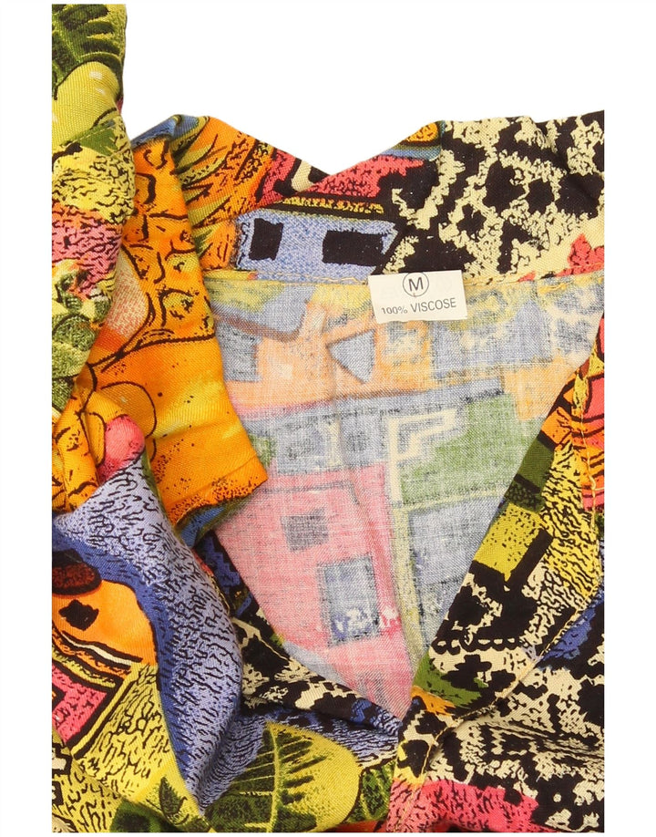 Camicia vintage da uomo a maniche corte con motivo floreale tropicale medio multicolore
