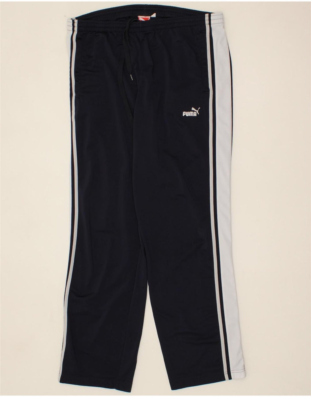 PUMA Mens Tracksuit Trousers Large Navy Blue Colourblock Polyester Vintage Puma and Second-Hand Puma from Messina Hembry 