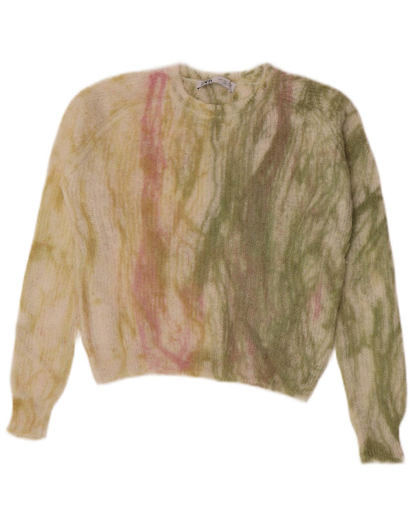 Maglione corto girocollo da donna Zara UK 10 piccolo multicolore Tie Dye