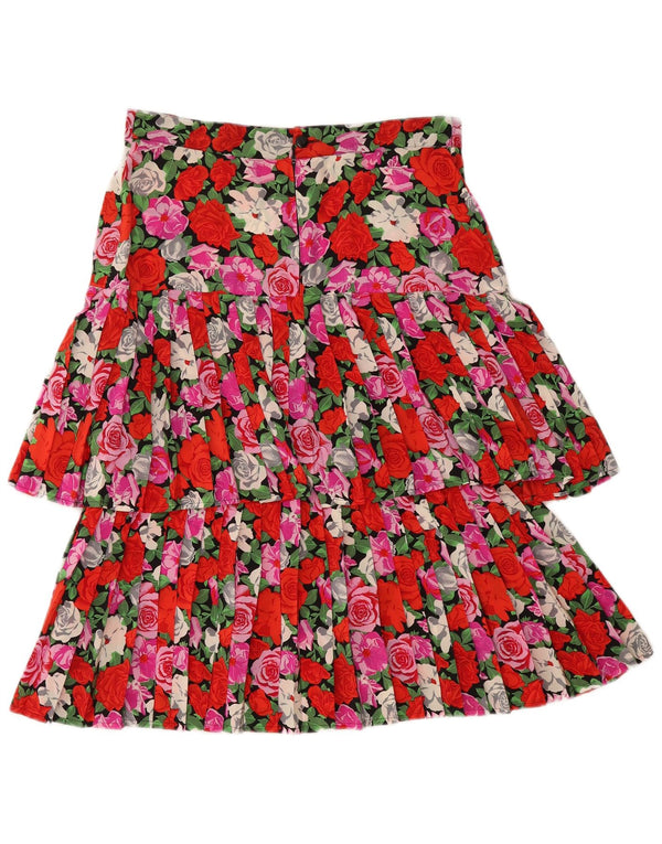 Gonna a strati pieghettata da donna vintage IT 46 grande W31 floreale multicolore