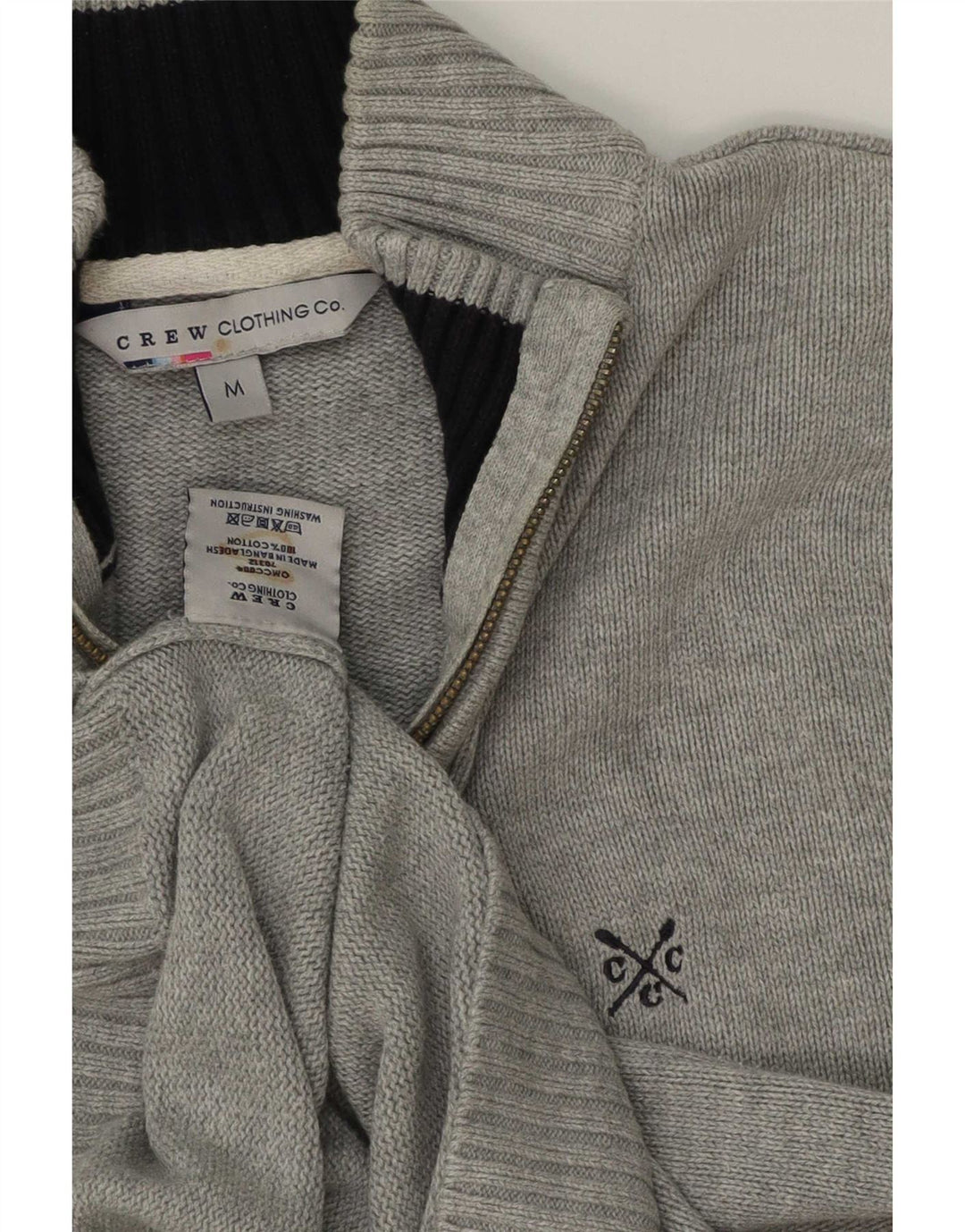 Crew Clothing Maglione da uomo con zip e collo in cotone grigio medio