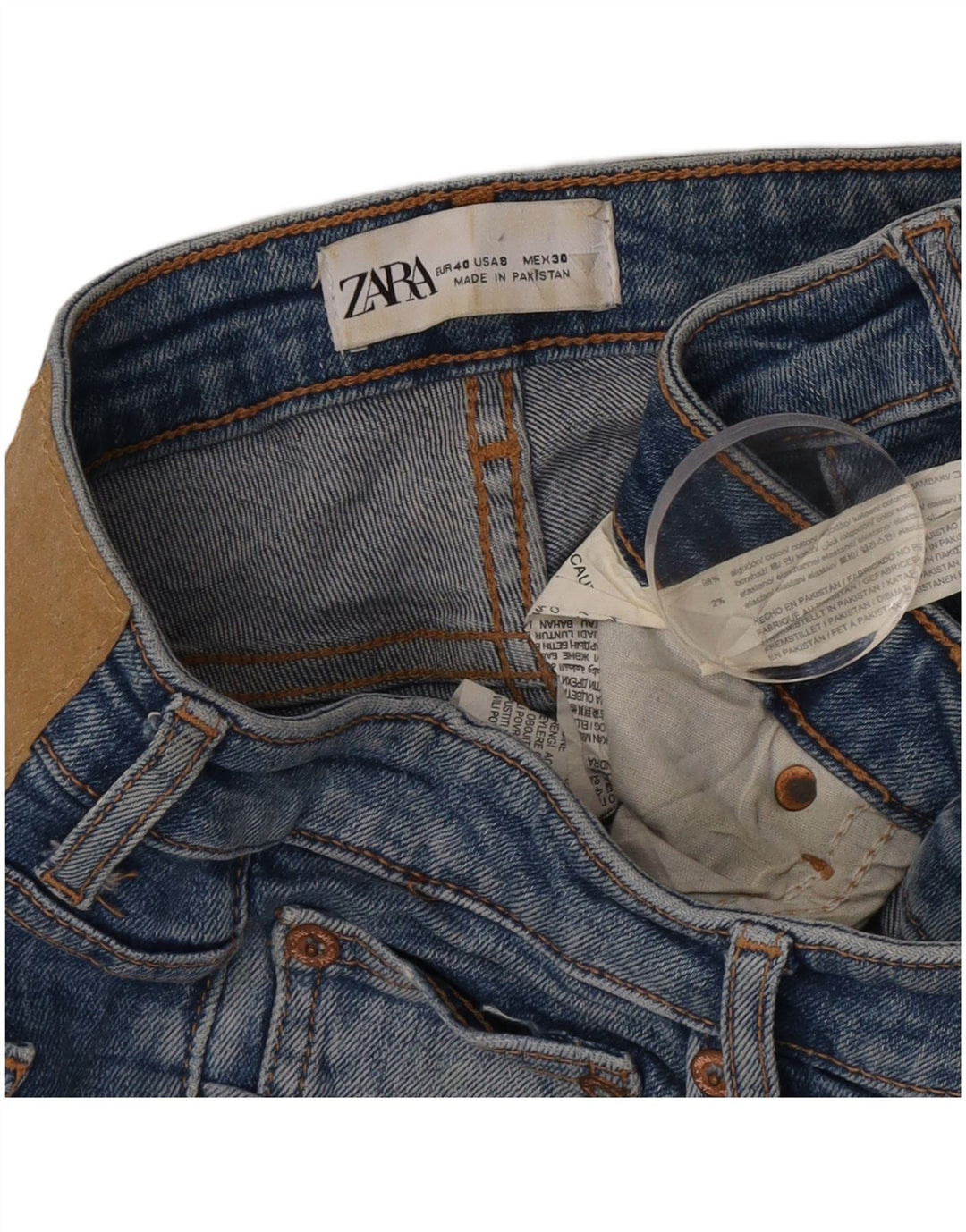 Jeans slim invecchiati da donna Zara EU 40 medio W30 L31 cotone blu