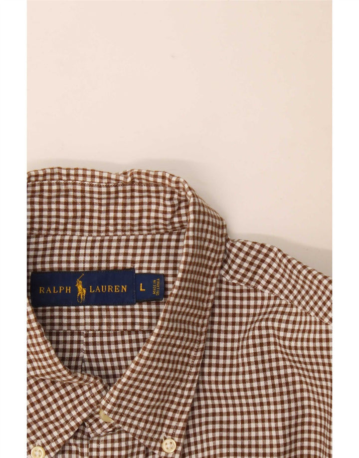 Ralph Lauren Camicia da uomo in flanella di cotone a quadretti marrone grande