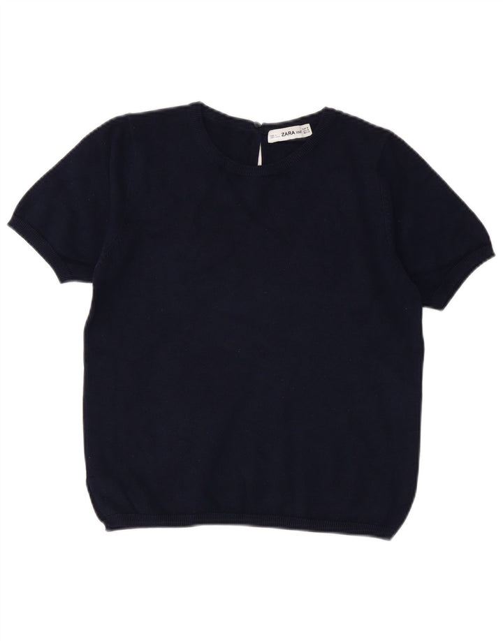 Maglione corto girocollo da donna Zara UK 12 blu navy medio