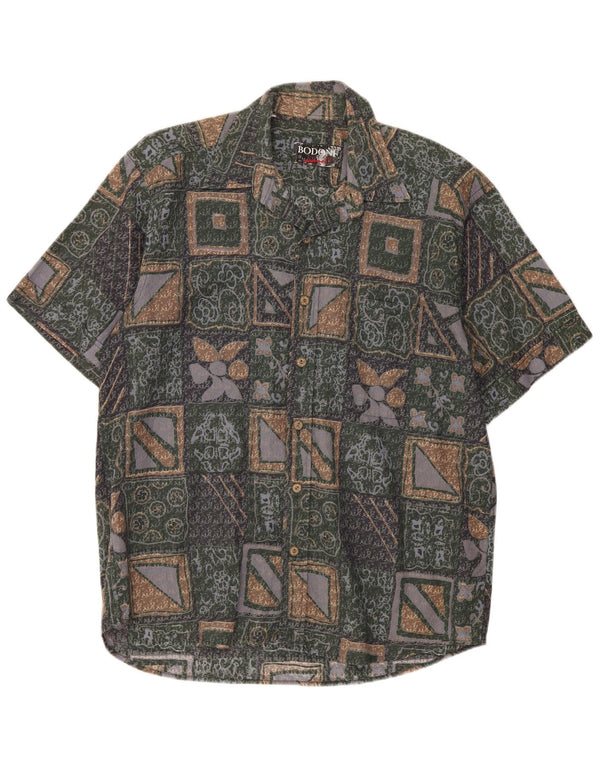 Camicia a maniche corte da uomo Bodoni taglia 41/42 grande cotone floreale verde