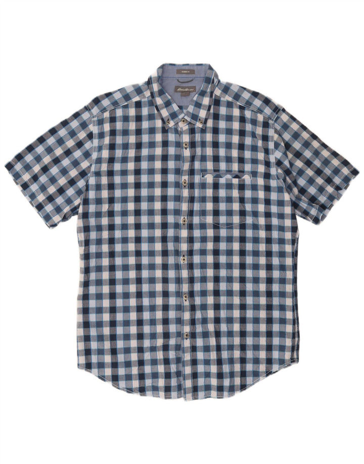 EDDIE BAUER Camicia da uomo a maniche corte vestibilità classica in cotone a quadri blu medio