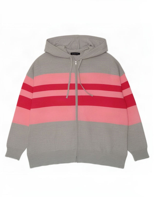 Maglione cardigan con cappuccio da donna Marks & Spencer UK 18 XL a righe grigie
