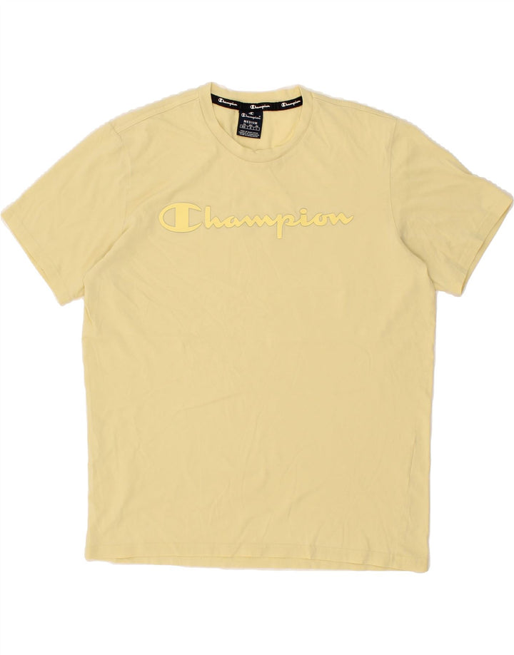 CHAMPION Mens Graphic T-Shirt Top Medium Yellow Vintage Champion and Second-Hand Champion from Messina Hembry 