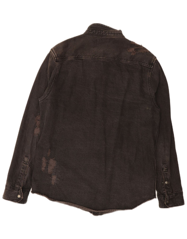 Camicia di jeans Zara da uomo, vestibilità rilassata, vestibilità comoda, XL, cotone nero
