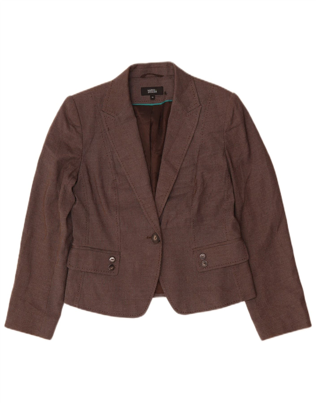 Giacca blazer a 1 bottone Marks & Spencer da donna UK 12 Marrone medio maculato