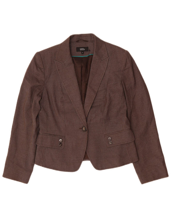 Giacca blazer a 1 bottone Marks & Spencer da donna UK 12 Marrone medio maculato