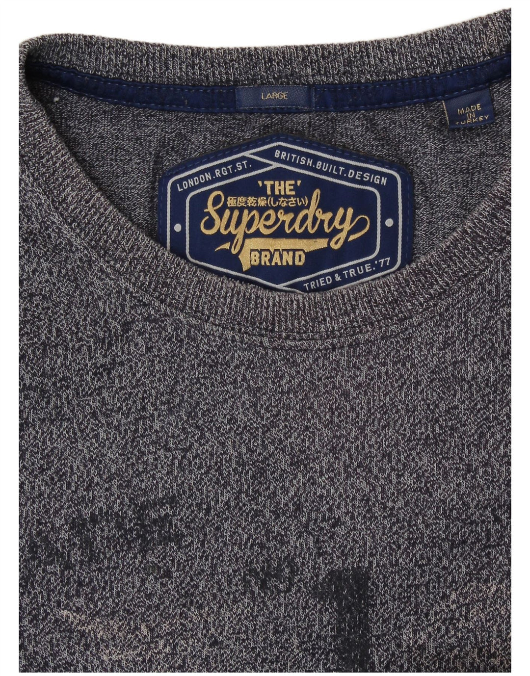 T-shirt grafica da uomo SUPERDRY Top grande in cotone screziato blu navy
