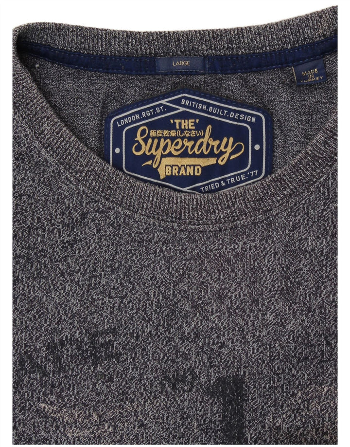 T-shirt grafica da uomo SUPERDRY Top grande in cotone screziato blu navy