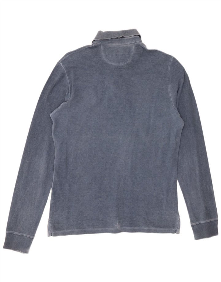 Polo da uomo a manica lunga SUNDEK piccola in cotone blu