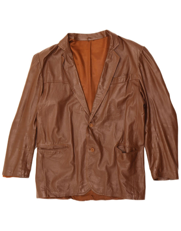 Giacca blazer in pelle vintage da uomo a 2 bottoni UK 40 grande marrone