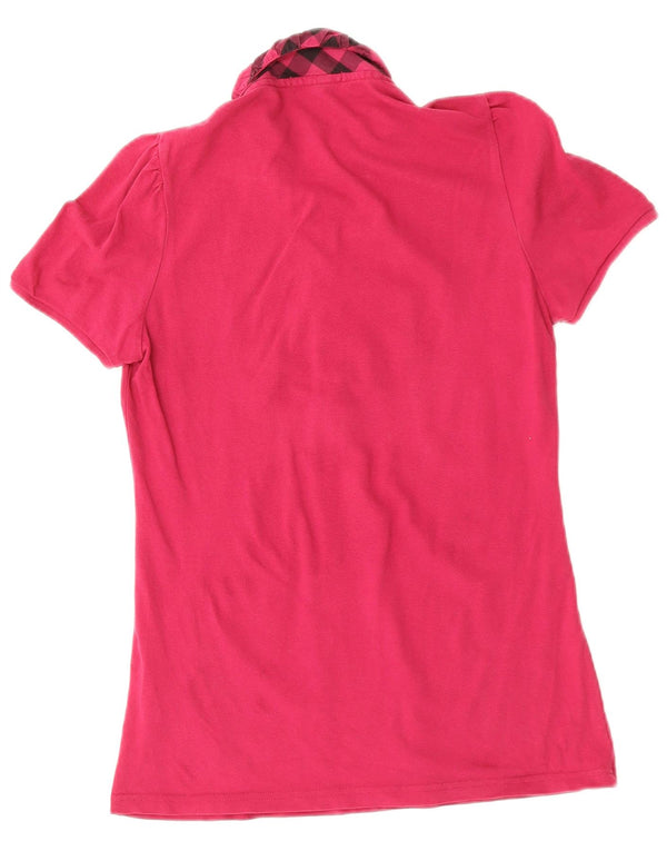 BURBERRY Womens Polo Shirt UK 10 Small Pink Cotton
