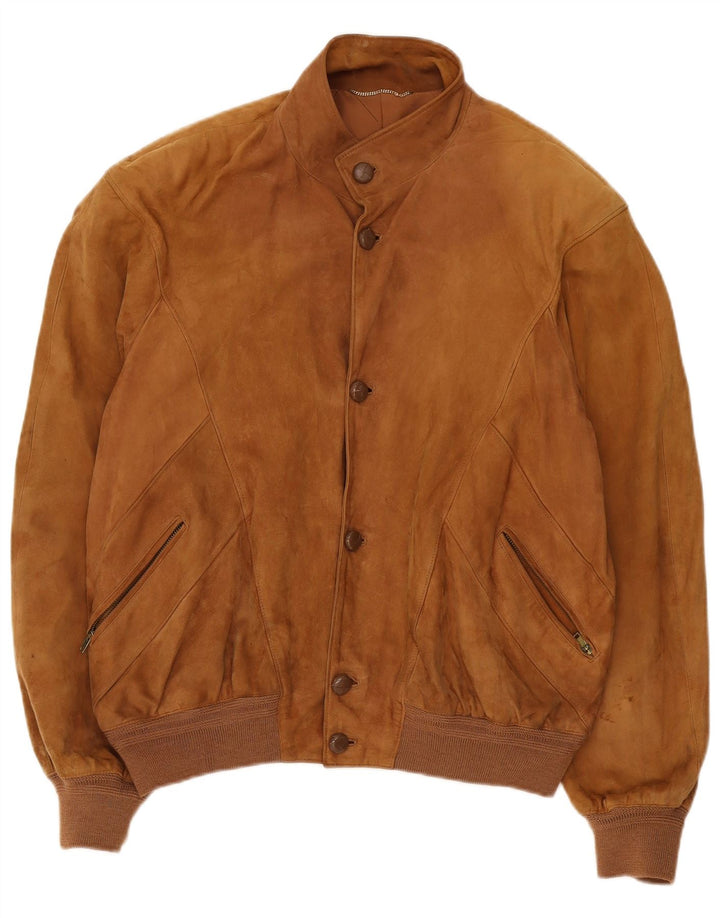 Giubbotto bomber vintage in pelle scamosciata da uomo IT 50 grande beige