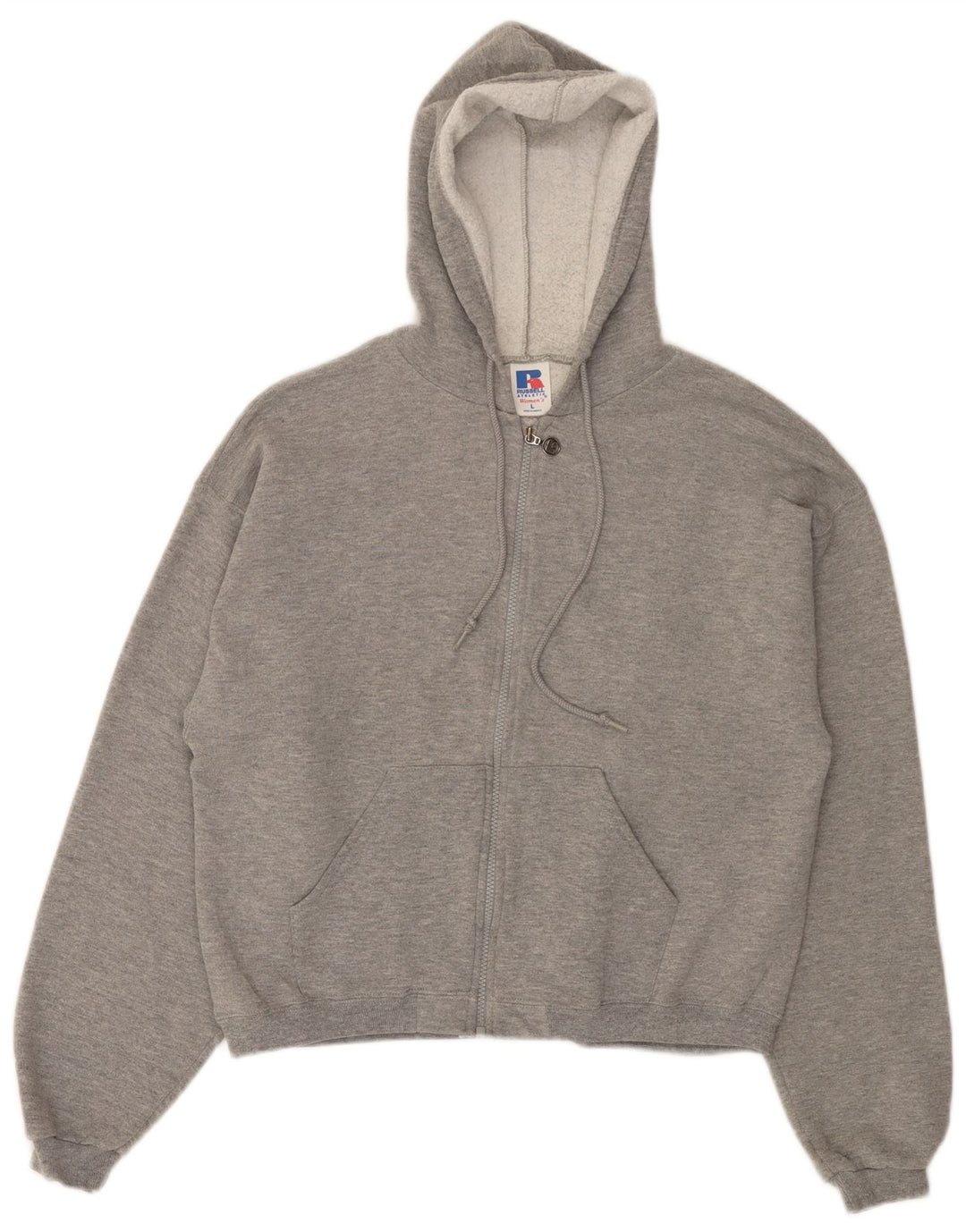RUSSELL ATHLETIC Maglione corto con cappuccio e zip da donna UK 16 Grande grigio screziato