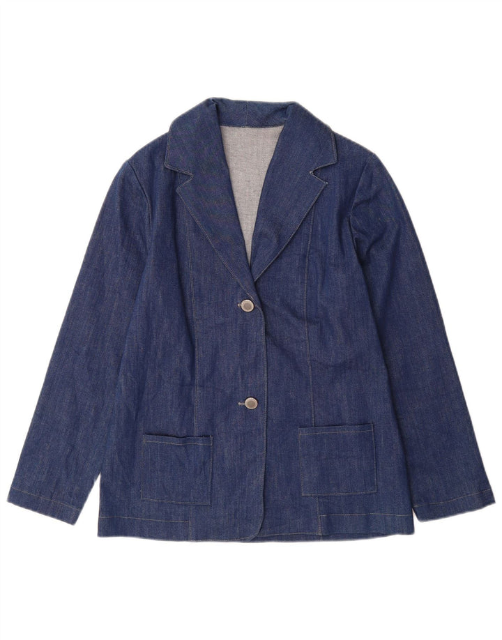 VINTAGE Womens 2 Button Denim Blazer Jacket UK 12 Medium Blue