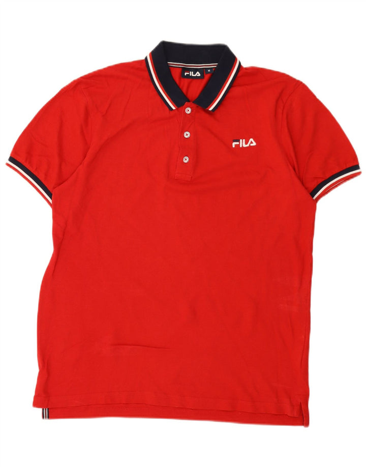 Polo da uomo Fila in cotone color block rosso medio