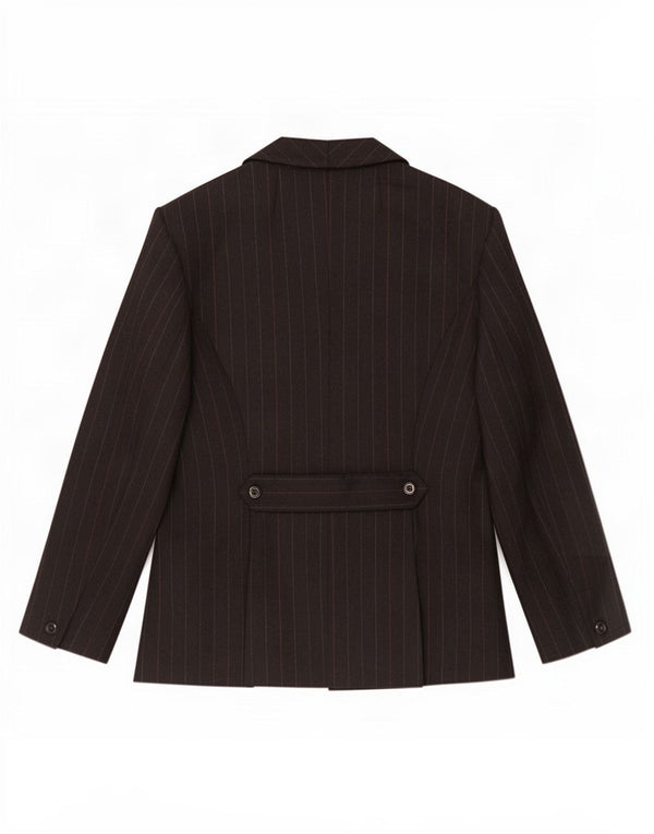 Giacca blazer doppiopetto vintage da donna UK 14 gessato medio nero