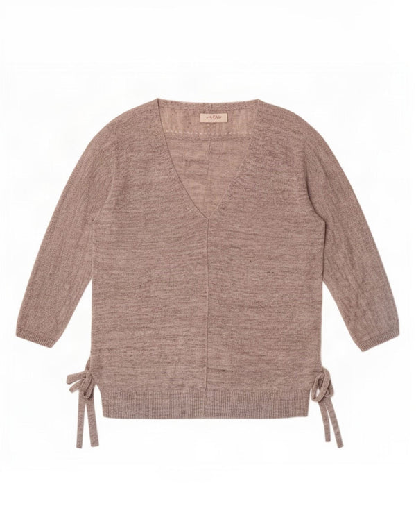 Fat Face Womens 3/4 Sleeve V-Neck Jumper Sweater UK 8 Small Brown Flecked
