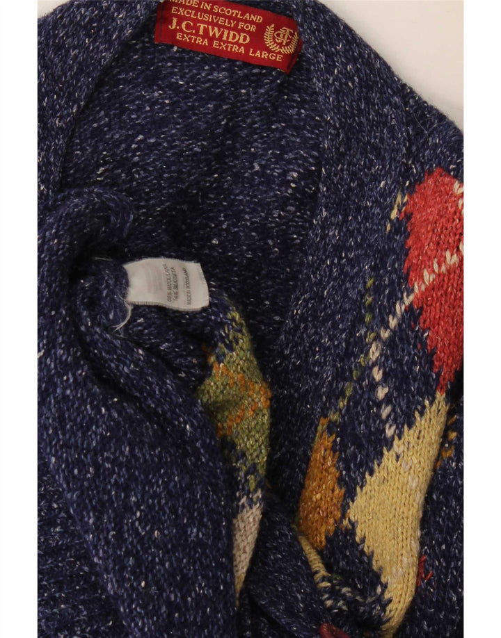 Maglione cardigan da uomo J. C. Twidd 2XL Blu Argyle/Diamond Wool Classic
