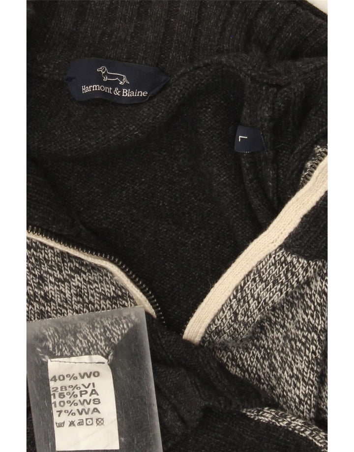 Maglione cardigan con zip intera da uomo Harmont & Blaine, lana color block grigio grande
