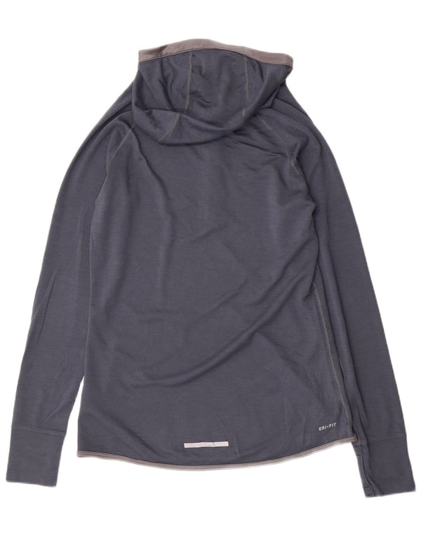 NIKE Top da tuta pullover con cappuccio Dri Fit da donna UK 14 Large Blu Navy