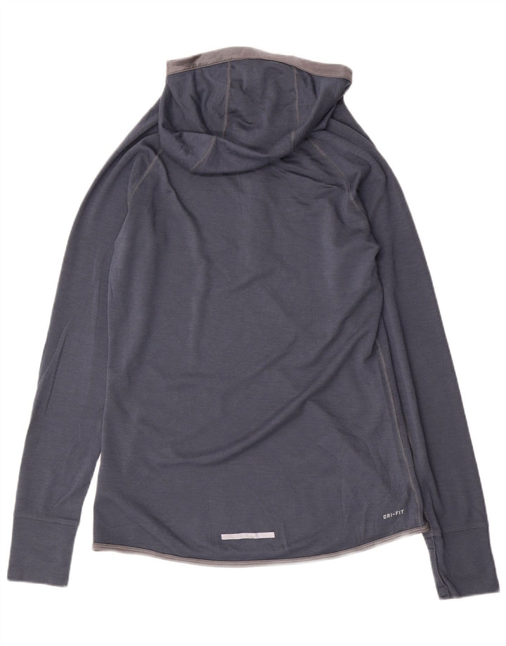 NIKE Top da tuta pullover con cappuccio Dri Fit da donna UK 14 Large Blu Navy