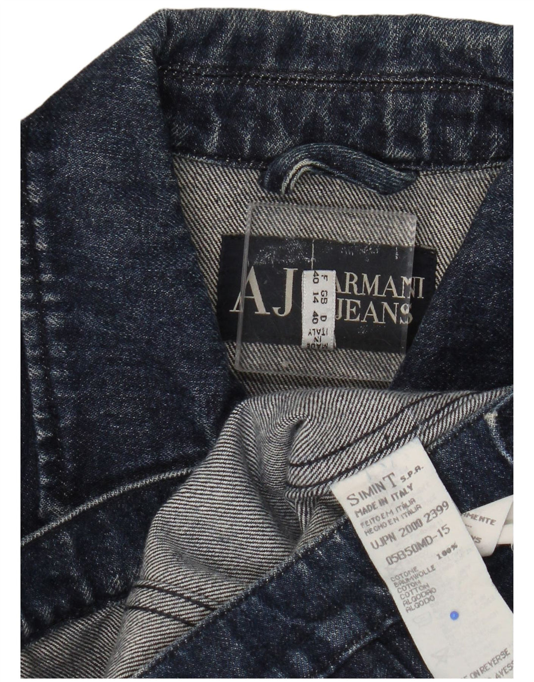 ARMANI JEANS Giacca in denim corta da donna UK 14 Cotone medio blu navy