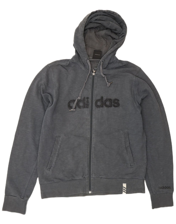 Maglione con cappuccio e zip grafica da uomo ADIDAS in cotone blu navy medio