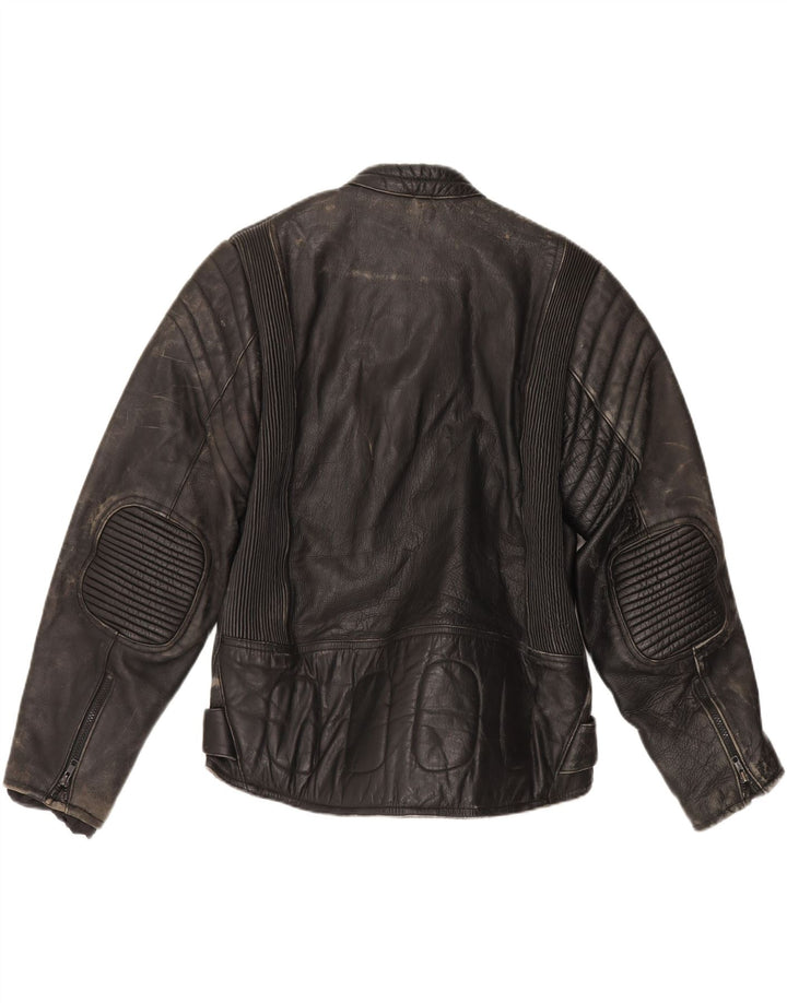 Giacca da motociclista in pelle vintage da uomo UK 36 Piccolo motociclista nero