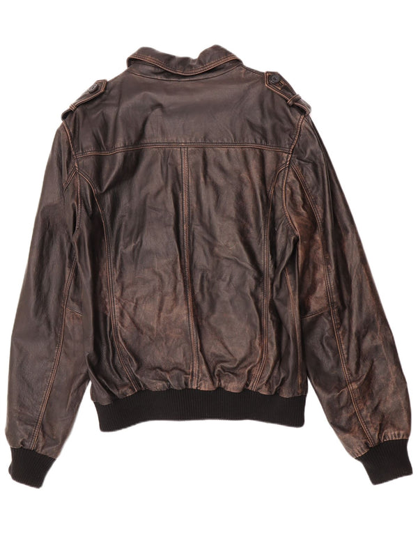 ENJOY Giacca in pelle militare da uomo UK 42 XL in pelle marrone