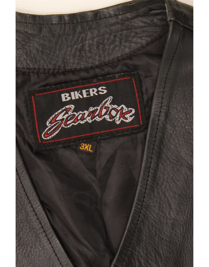 Gilet in pelle da motociclista vintage da uomo 3XL nero